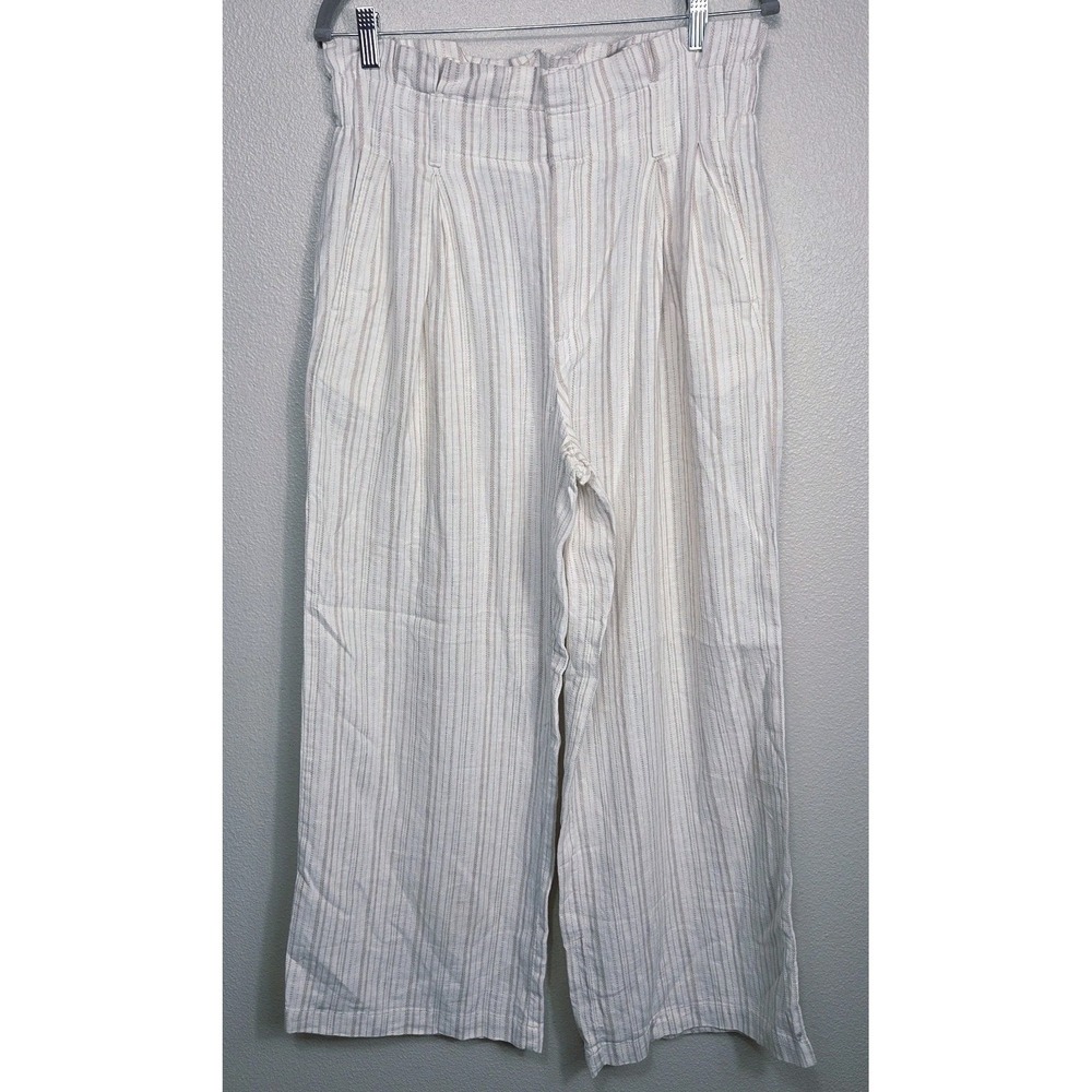 Banana Republic Factory Striped Wide Leg Pants Size 4 Linen Blend Neutral